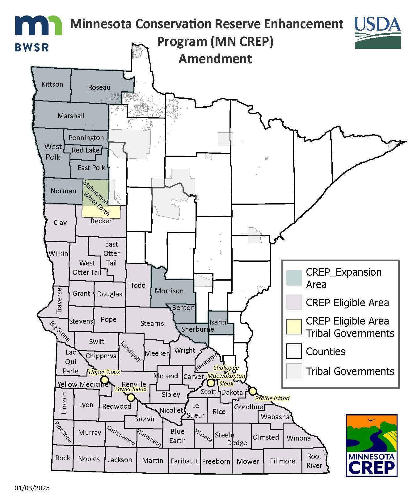 Map of expanded CREP amendment for 2025